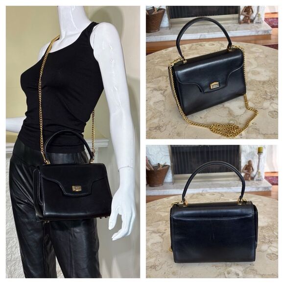 Bally Structured Leather Kelly Style Satchel Bag Detachable Metal Chain Strap - Picture 1 of 16